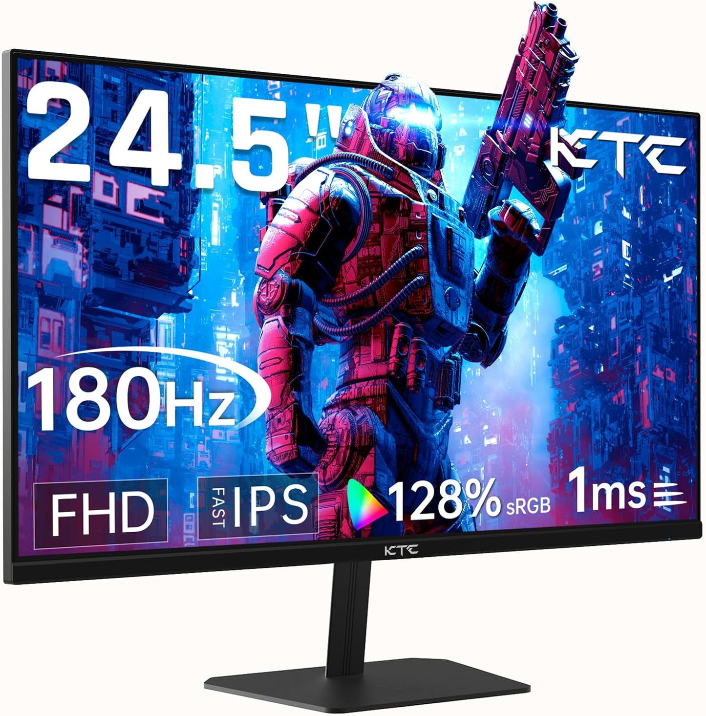 KTC 24.5'' Gaming Monitor 180Hz FHD,Fast IPS 1080P 1 ms, 128% sRGB HDR10,Freesync HDMI x 2 /DP x 1 VESA Tilt Adjustable